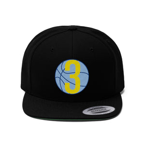 Blue & Yellow Three: Black Unisex Flat Bill Hat