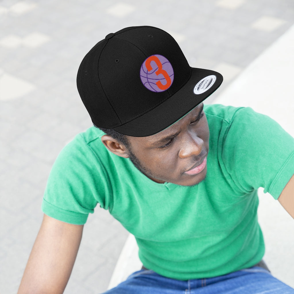 Purple & Orange 3 Ball Logo: Unisex Flat Bill Hat