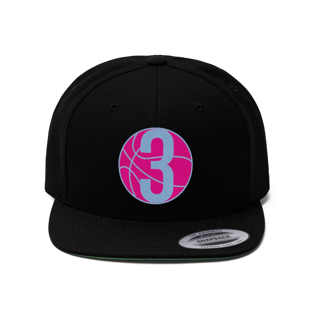 Hot Pink & Blue Three: Black Unisex Flat Bill Hat