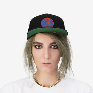 Blue & Orange Three: Black Unisex Flat Bill Hat