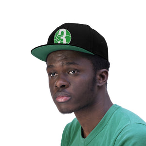 Green & White Three: Black Unisex Flat Bill Hat