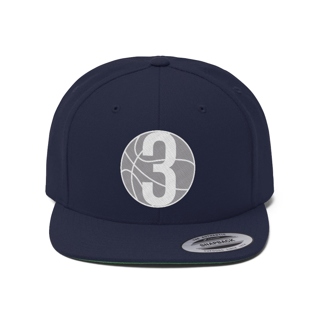 White 3 Ball Logo: Unisex Flat Bill Hat