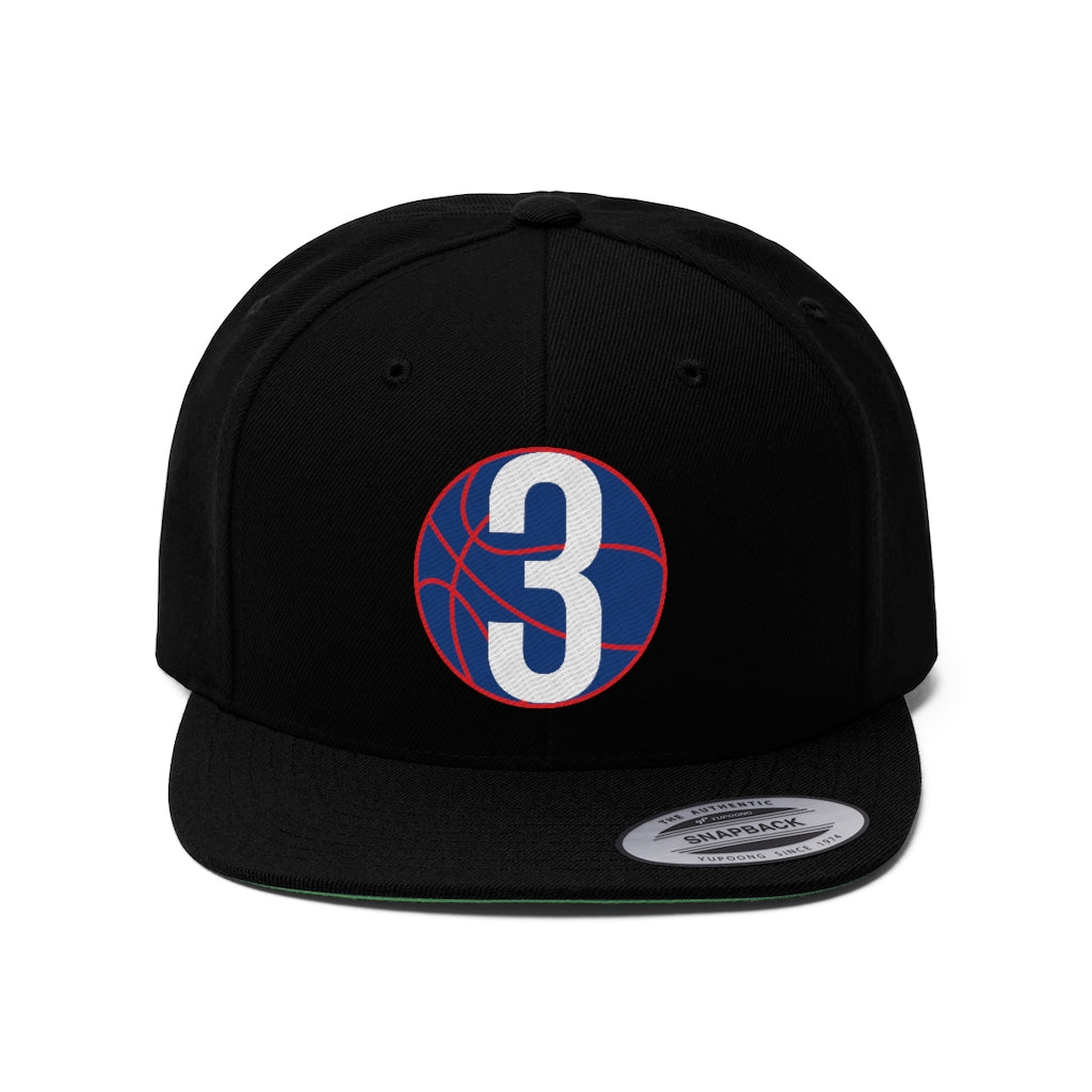 Navy Blue & Red Three: Black Unisex Flat Bill Hat