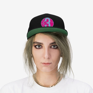 Hot Pink & Blue Three: Black Unisex Flat Bill Hat