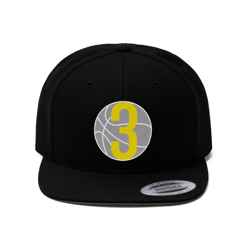 Yellow & White 3 Ball Logo: Unisex Flat Bill Hat