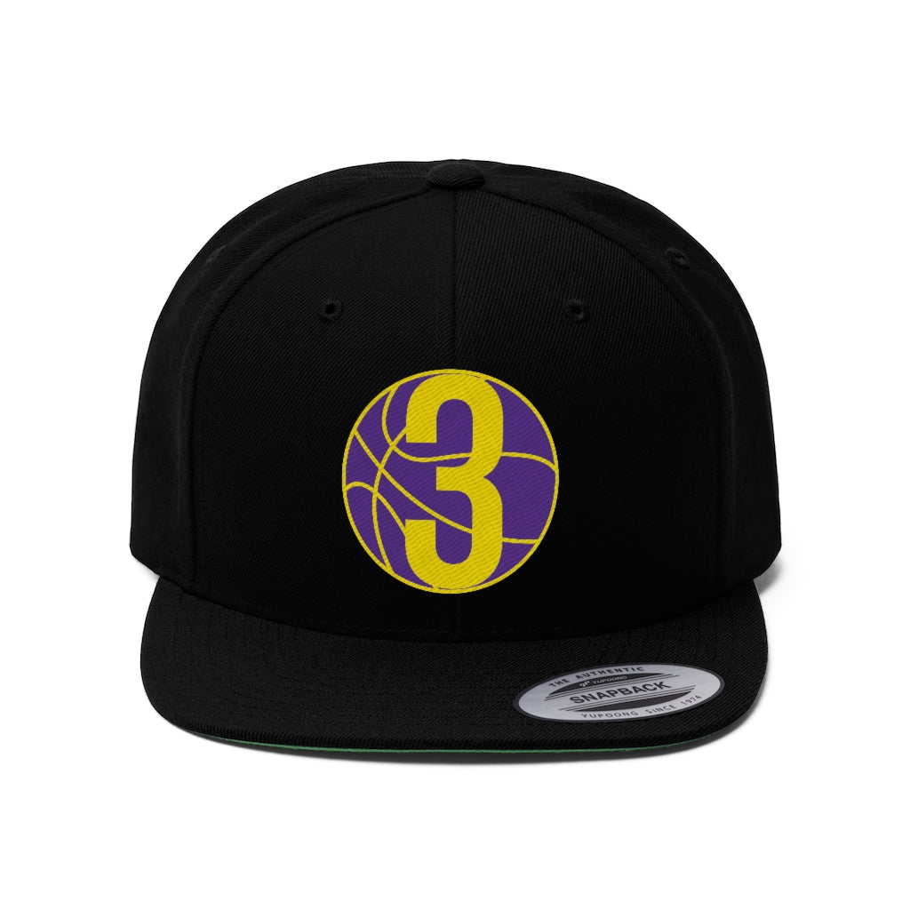 Purple & Gold Three: Black Unisex Flat Bill Hat