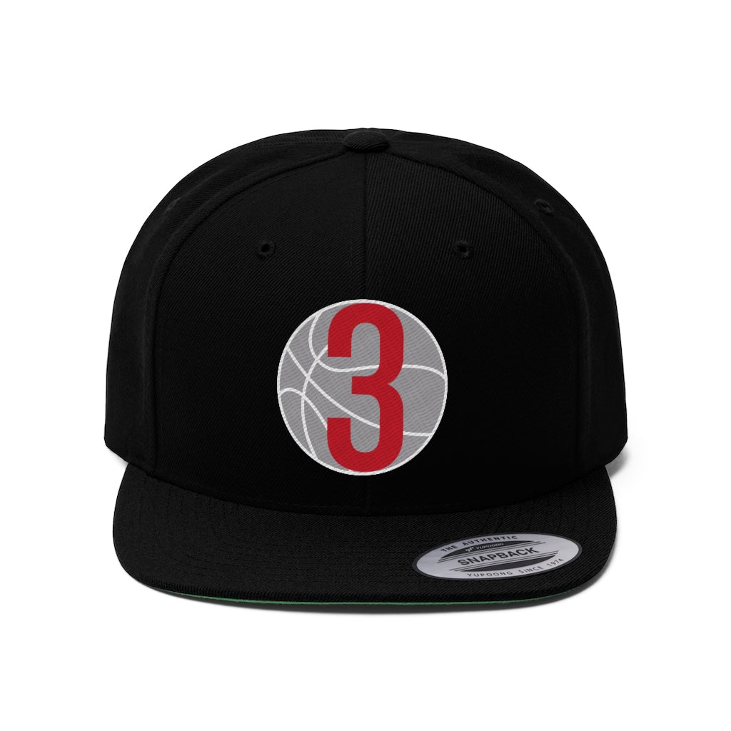 Red & White 3 Ball Logo: Unisex Flat Bill Hat