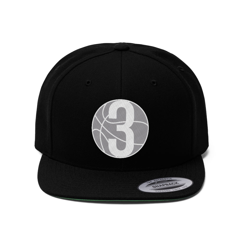 White 3 Ball Logo: Unisex Flat Bill Hat