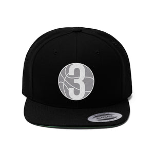 White 3 Ball Logo: Unisex Flat Bill Hat