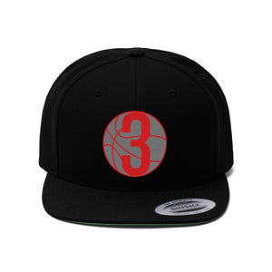 Grey & Red Three: Black Unisex Flat Bill Hat