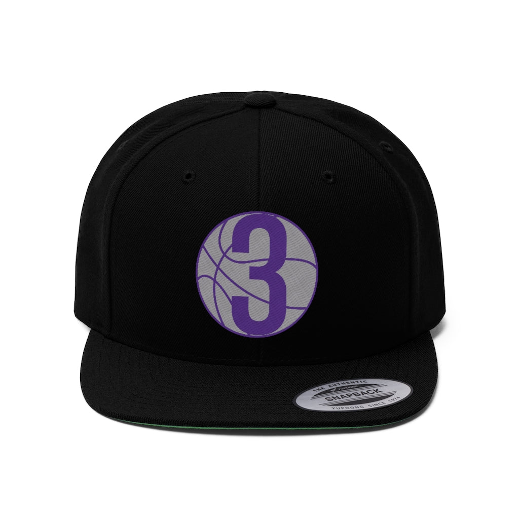 Grey & Purple Three: Black Unisex Flat Bill Hat