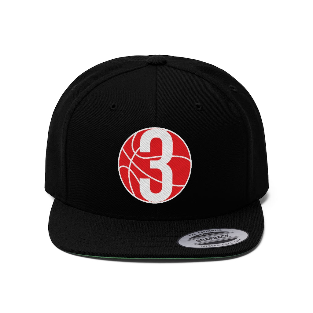 Red & White Three: Black Unisex Flat Bill Hat