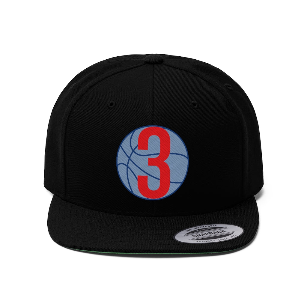 Royal Blue & Red 3 Ball Logo: Unisex Flat Bill Hat