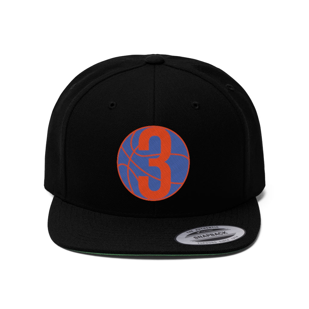 Blue & Orange Three: Black Unisex Flat Bill Hat