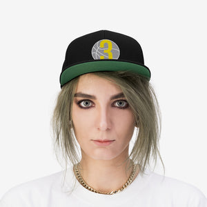 Yellow & White 3 Ball Logo: Unisex Flat Bill Hat