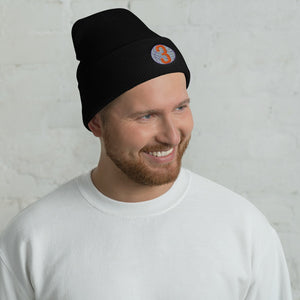 Purple & orange 3 Ball Logo: Black Cuffed Beanie