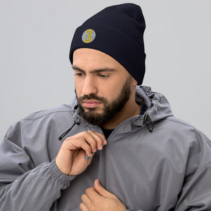 Yellow & white 3 Ball Logo: Navy Blue Cuffed Beanie