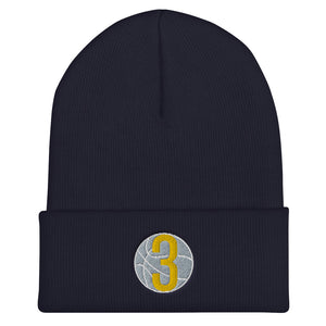 Yellow & white 3 Ball Logo: Navy Blue Cuffed Beanie