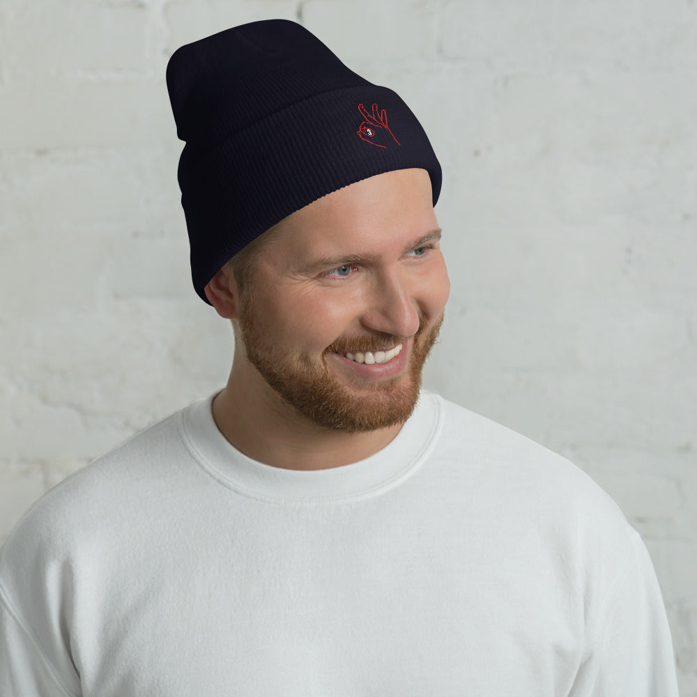 Red & White Three: Navy Blue Cuffed Beanie