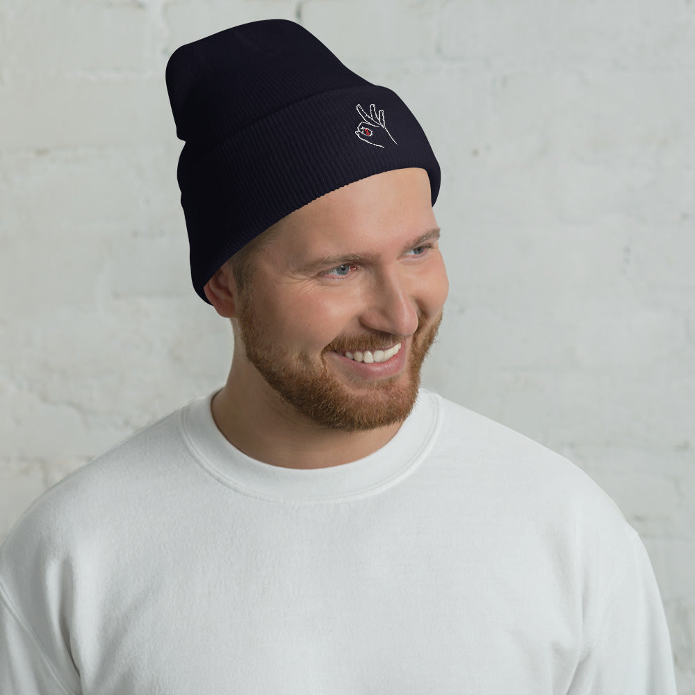 White & Red Three: Navy Blue Cuffed Beanie