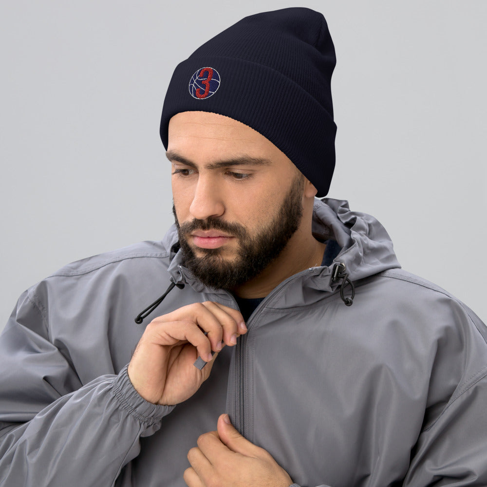 Navy Blue & Red Three: Navy Blue Cuffed Beanie