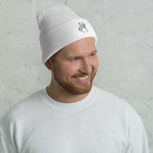 Black & Grey Three: White Cuffed Beanie