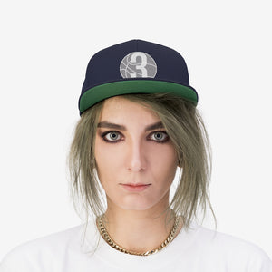 White 3 Ball Logo: Unisex Flat Bill Hat