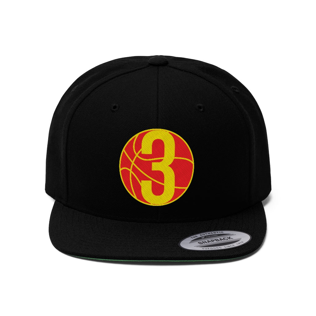 Red & Yellow Three: Black Unisex Flat Bill Hat