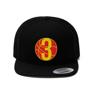 Red & Yellow Three: Black Unisex Flat Bill Hat