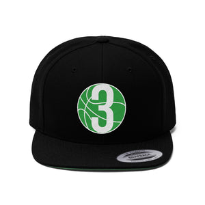 Green & White Three: Black Unisex Flat Bill Hat