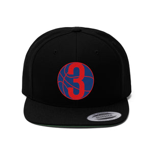 Navy Blue & Red Three: Black Unisex Flat Bill Hat