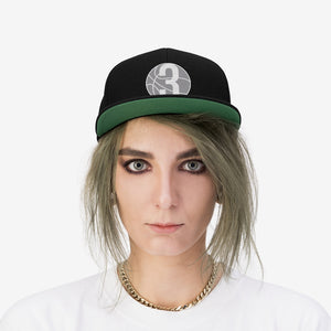 White 3 Ball Logo: Unisex Flat Bill Hat