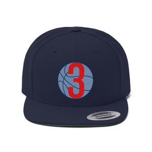 Royal Blue & Red 3 Ball Logo: Unisex Flat Bill Hat