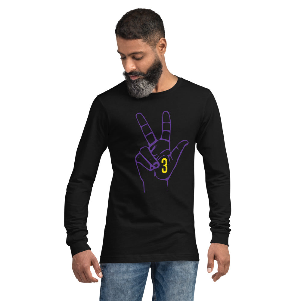 Purple & Yellow Three: Black Unisex Long Sleeve Tee