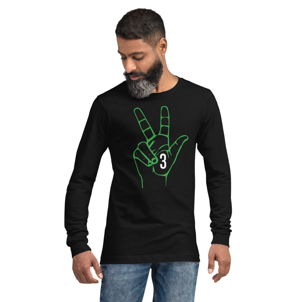 Green & White Three: Black Unisex Long Sleeve Tee