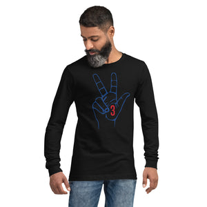 Royal Blue & Red Three: Black Unisex Long Sleeve Tee