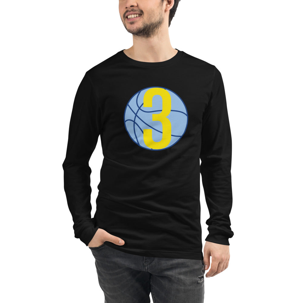 Blue & Yellow Three: Black Unisex Long Sleeve Tee