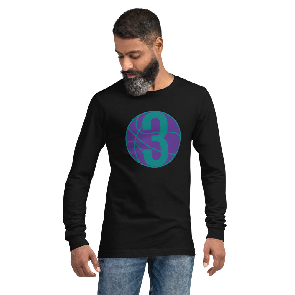 Purple & Teal Three: Black Unisex Long Sleeve Tee