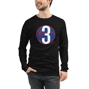 Navy Blue & Red Three: Black Unisex Long Sleeve Tee