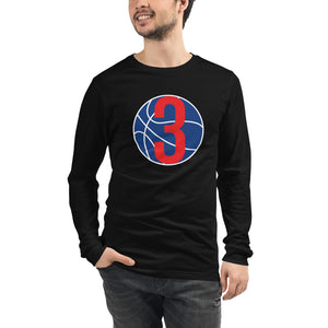 Navy Blue & Red Three: Black Unisex Long Sleeve Tee