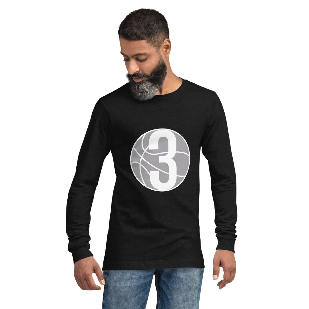 White 3 Ball Logo : Black Unisex Long Sleeve Tee