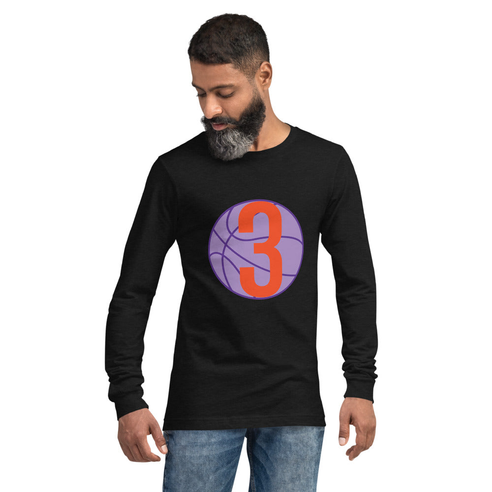 Purple & orange 3 Ball Logo: Black Unisex Long Sleeve Tee