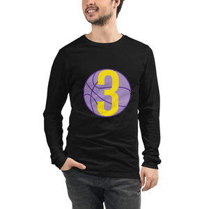 Purple & Gold 3 Ball Logo:  Black Unisex Long Sleeve Tee