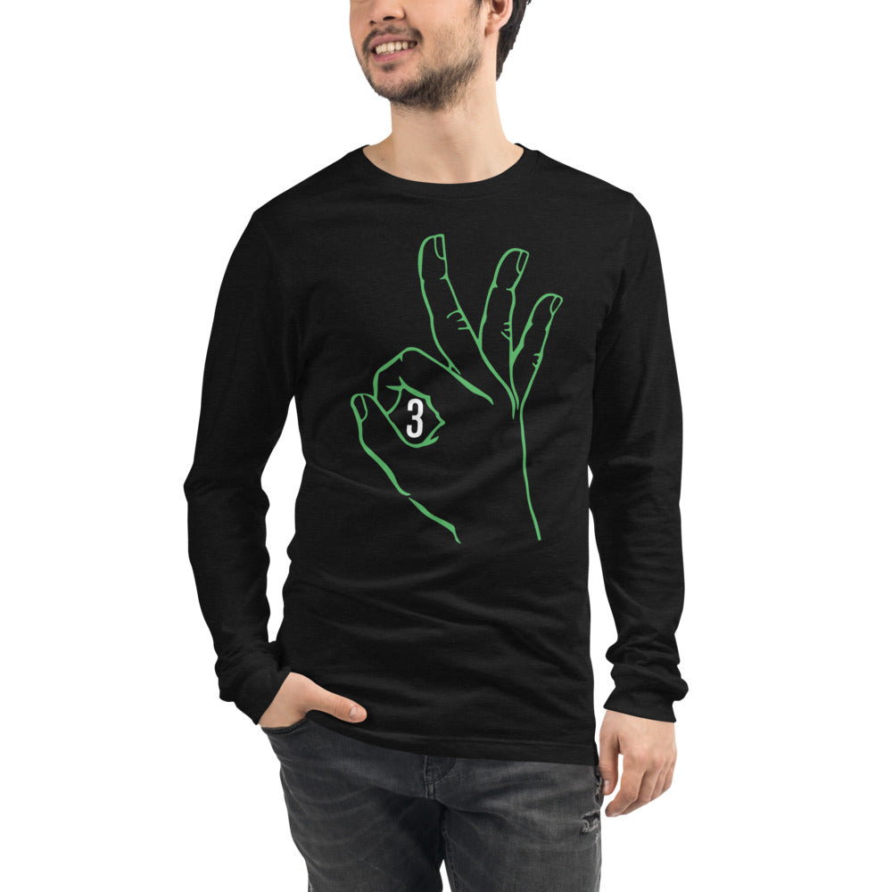 Green & White Three: Black Unisex Long Sleeve Tee