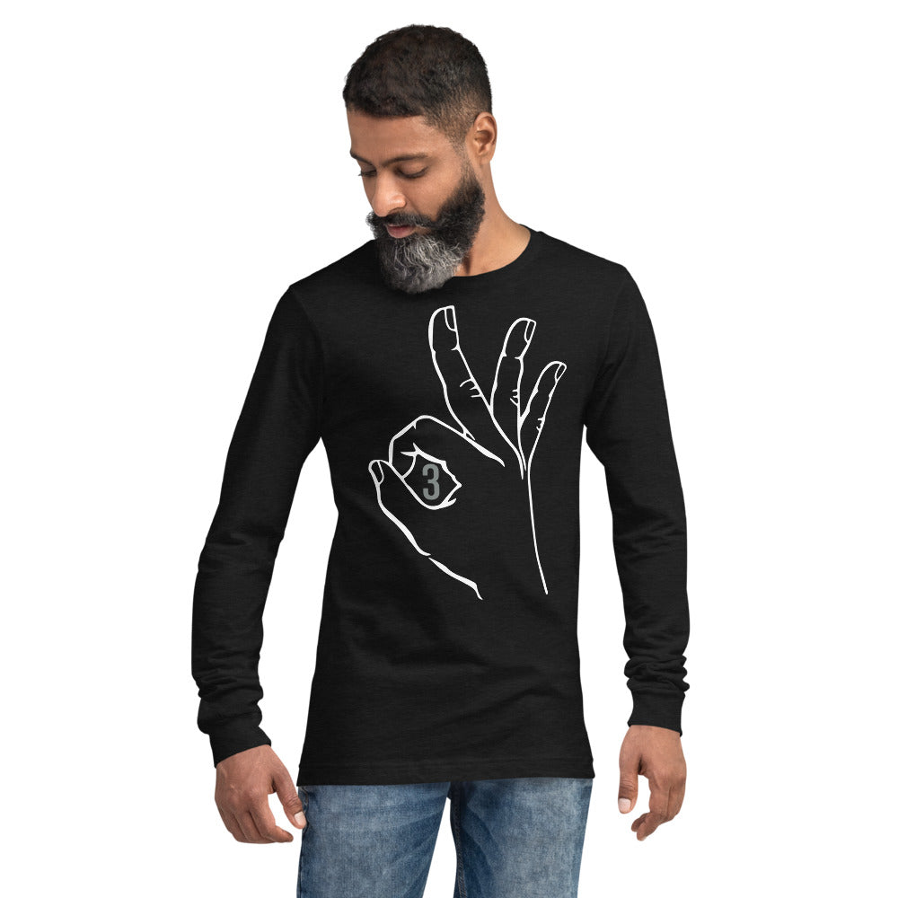 White & Grey Three  : Black Unisex Long Sleeve Tee