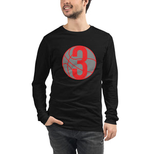 Grey & Red Three: Black Unisex Long Sleeve Tee