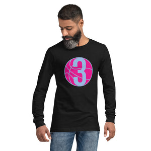 Hot Pink & Blue Three: Black Unisex Long Sleeve Tee