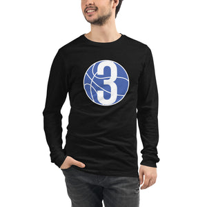 Royal Blue & White Three: Black Unisex Long Sleeve Tee