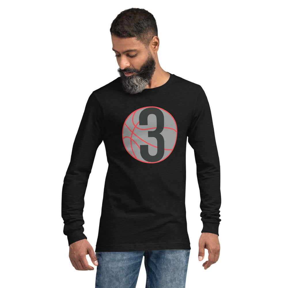 Grey & Black Three: Black  Unisex Long Sleeve Tee