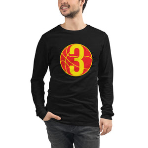 Red & Yellow Three: Black Unisex Long Sleeve Tee